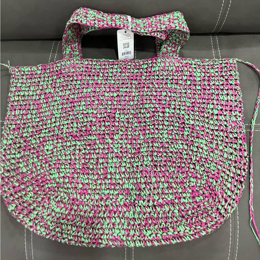 Urban Expressions Pink and Green Woven Tote - Picture 7 of 8